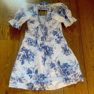Reformation White and Blue Print Dress